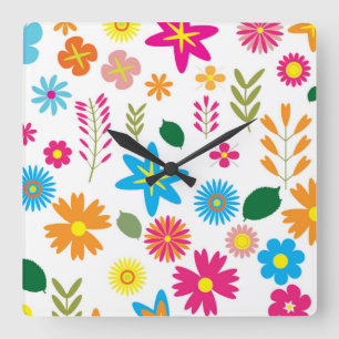 FARBFARBENES BLUMENMUSTER QUADRATISCHE WANDUHR