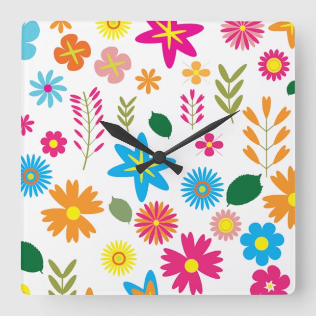 FARBFARBENES BLUMENMUSTER QUADRATISCHE WANDUHR (Vorderseite)