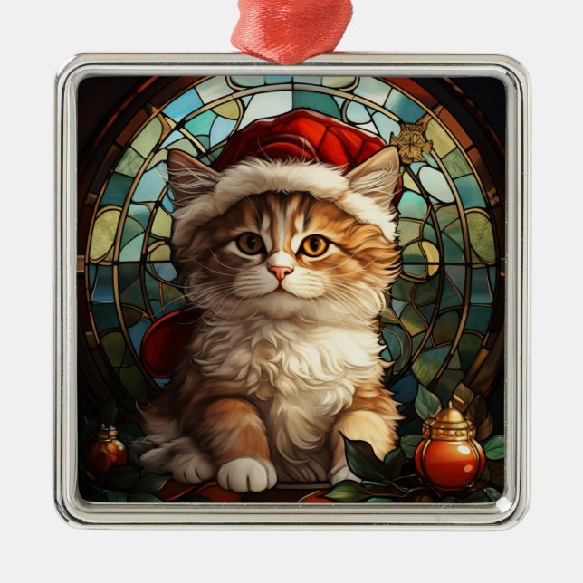 FARBFARBENES GLAS ORANGE TABBY KITTEN ORNAMENT AUS METALL (Vorne)