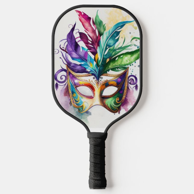 FARBFARBENES WATERCOLOR MARDI GRAS MASK PICKLEBALL SCHLÄGER (Vorderseite)