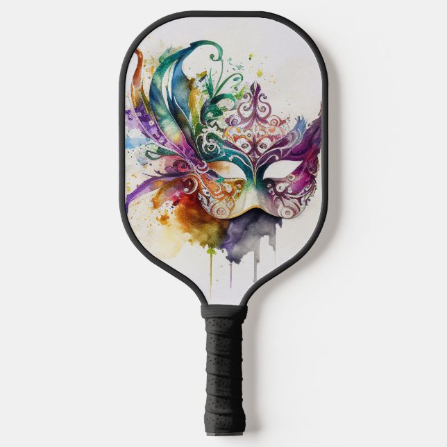 FARBFARBENES WATERCOLOR MARDI GRAS MASK PICKLEBALL SCHLÄGER (Vorderseite)