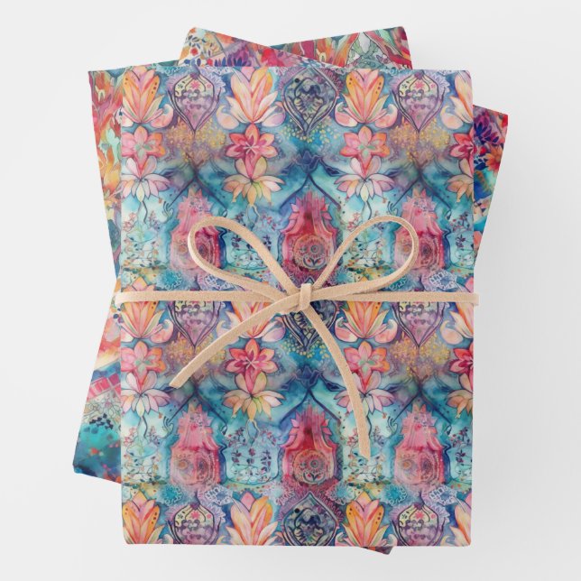 FARBFARBIGE BOHO ECLECTIC GIFT GESCHENKPAPIER SET (Beispiel)