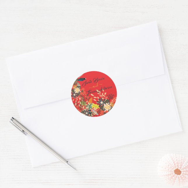 FARBFARBIGE ROTE FLORAL BOHO RUNDER AUFKLEBER (Umschlag)