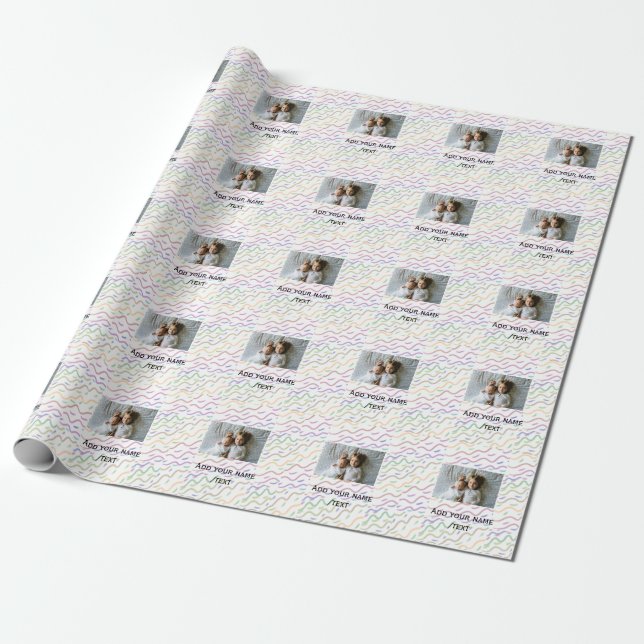 Farbfarbiges Wendelmuster fügt Fotoname hinzu Geschenkpapier (Ungerollt)
