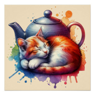 Farbfernseher Katze Teapot Poster