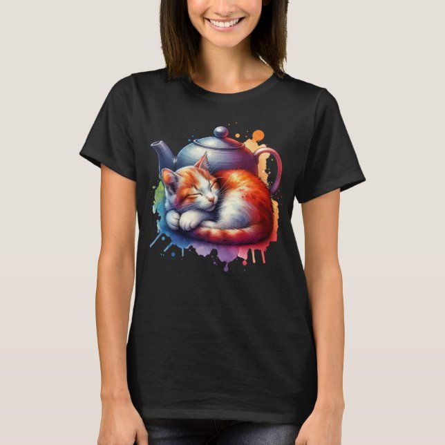 Farbfernseher Katze Teapot T-Shirt (Vorderseite)