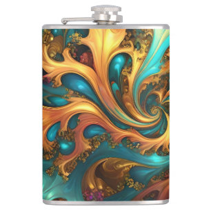 Farbflamme: Aquamarin, Gold, Orange Fraktal Dance Flachmann