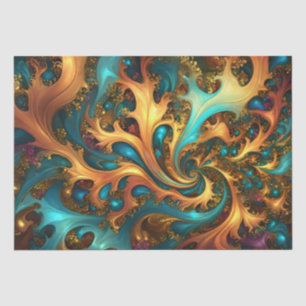 Farbflamme: Aquamarin, Gold, Orange Fraktal Dance Seidenpapier