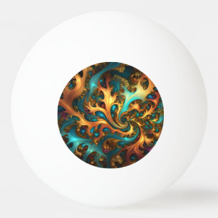 Farbflamme: Aquamarin, Gold, Orange Fraktal Dance Tischtennisball