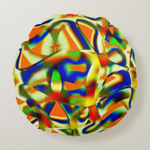 Farbflecken auf gewölbten beigen Streifen Rundes Kissen