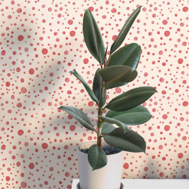 Farbflecken und rote Flecken Tapete (Pretty red and cream dots and spots watercolor patterned art wallpaper)
