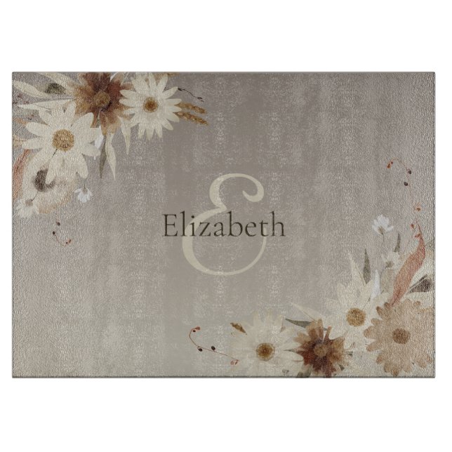 Farbflora-Monogramm für Herbstfarben Personalisier Schneidebrett (Vorderseite)
