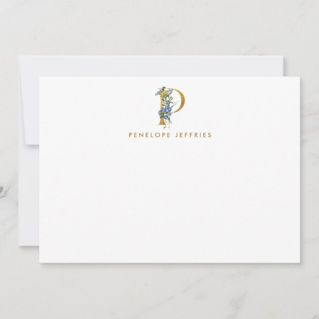 Farbflora Monogramm Gold Letter P Note Card Mitteilungskarte (Vorderseite)