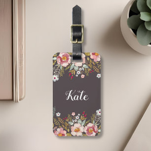 Farbflorale, benutzerdefinierte Monogramm-Gepäckma Gepäckanhänger