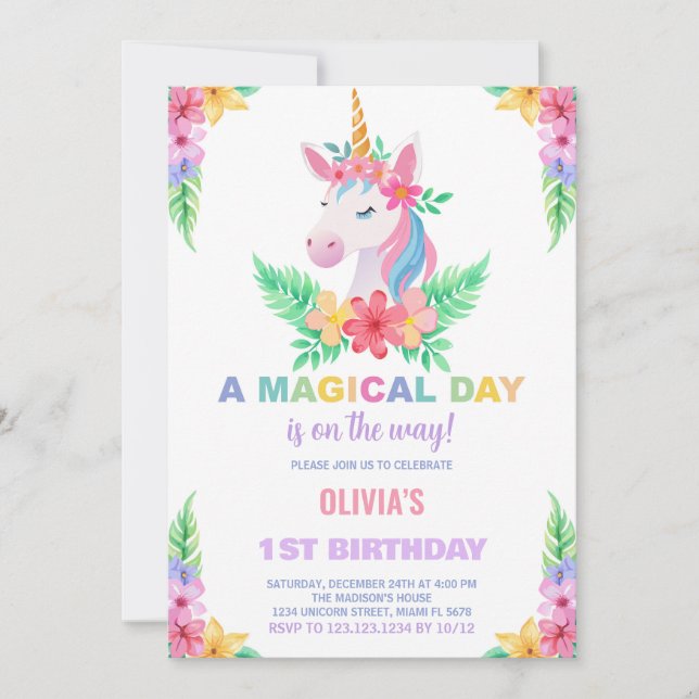 Farbflorale Einladung zum Geburtstag (Vorderseite)