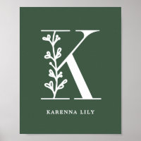 Farbflorale Monogramm Letter K Name Kinderzimmer