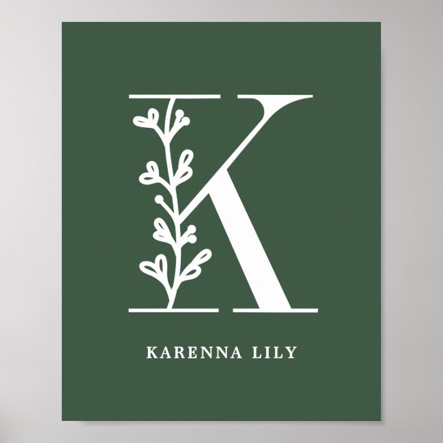Farbflorale Monogramm Letter K Name Kinderzimmer Poster (Vorne)