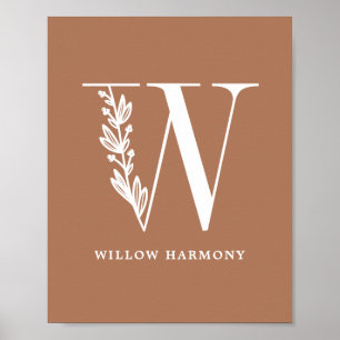 Farbflorale Monogramm Letter W Name Kinderzimmer Poster