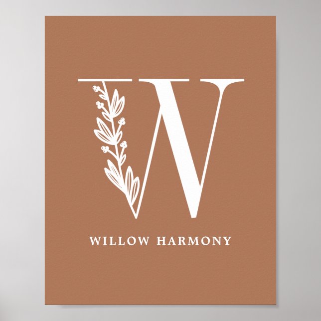 Farbflorale Monogramm Letter W Name Kinderzimmer Poster (Vorne)