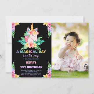 Farbflorale Unicorn zum Geburtstag Einladungen Fot