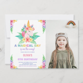 Farbflorale Unicorn zum Geburtstag Einladungen Fot