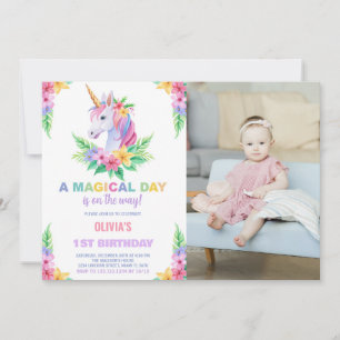 Farbflorale Unicorn zum Geburtstag Einladungen Fot