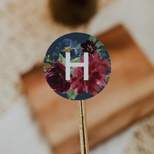 Farbflorenmonogramm Runder Aufkleber (Von Creator hochgeladen)