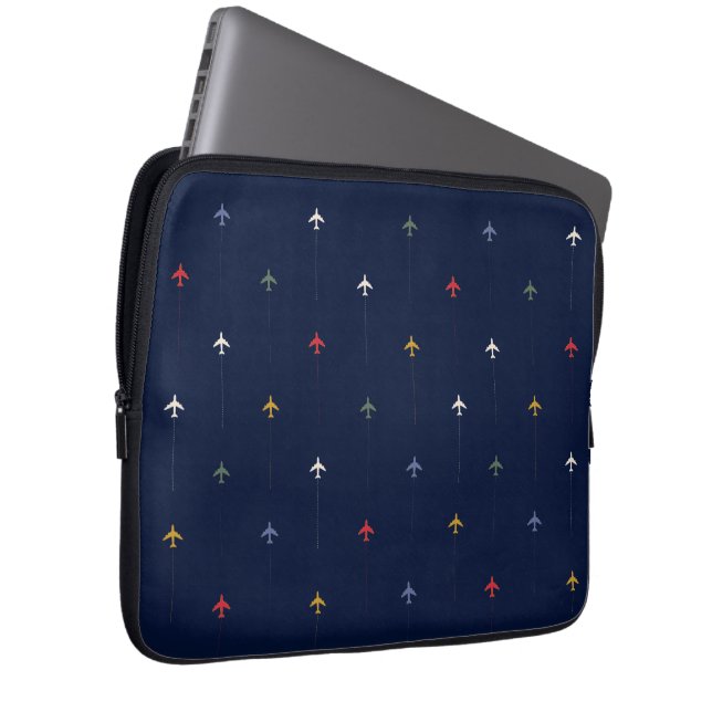 Farbflugzeuge dunkelblaue Muster Laptopschutzhülle (Vorne Rechts)