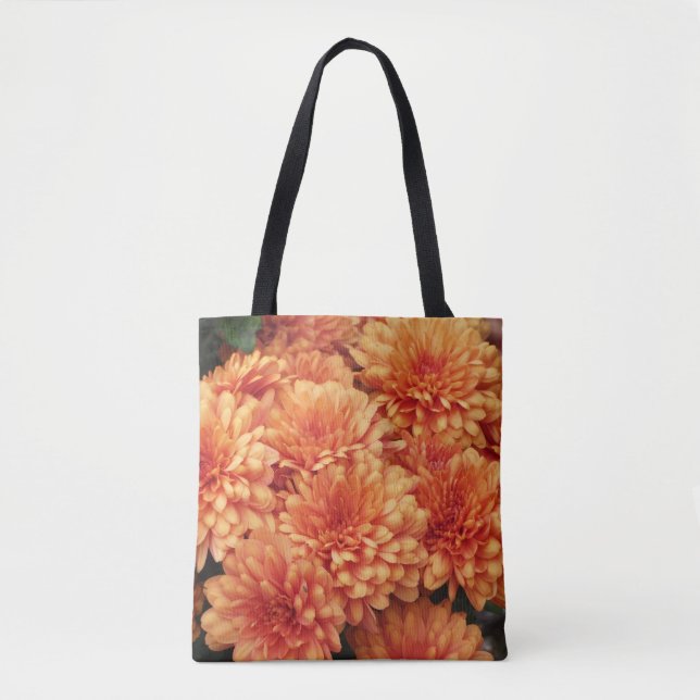 Farbfotografie von orangen Herbst-Chrysanthemen (Vorderseite)