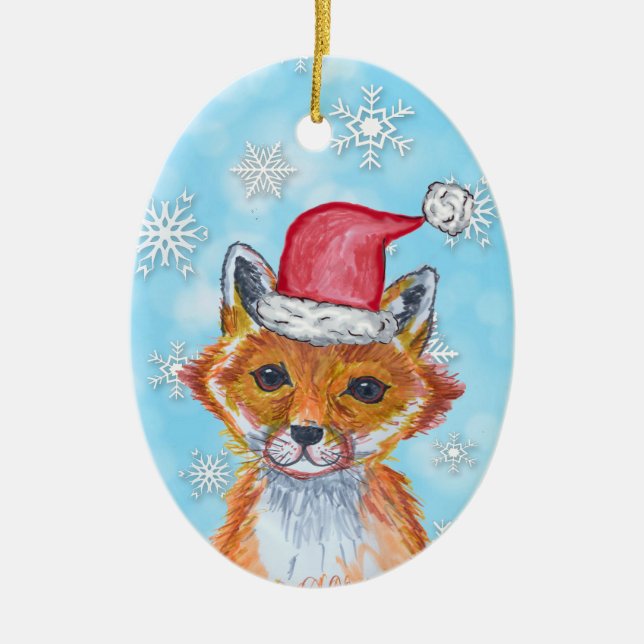 Farbfox mit Personalisierter Meldung auf der Rücks Keramik Ornament (Vorne)