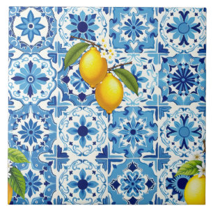 Farbfroh,mediterran,Mosaik,blau,Zitrone, Fliese