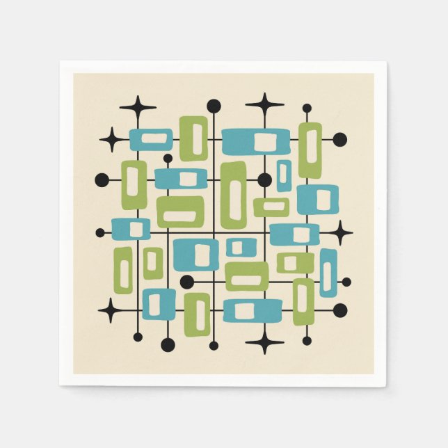 Farbfroher Retro-Mittelmoderne-Atom-Abstrakt Serviette (Vorderseite)