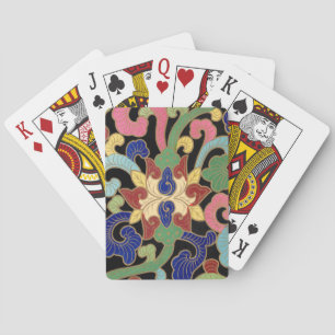 Farbfrohes Chinoiserie-Blumenmuster auf Schwarz Spielkarten