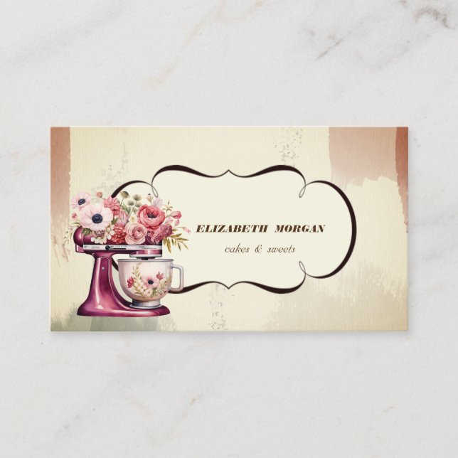 Farbgebäck Konditorei Floral Red Retro Mixer Visitenkarte (Vorderseite)