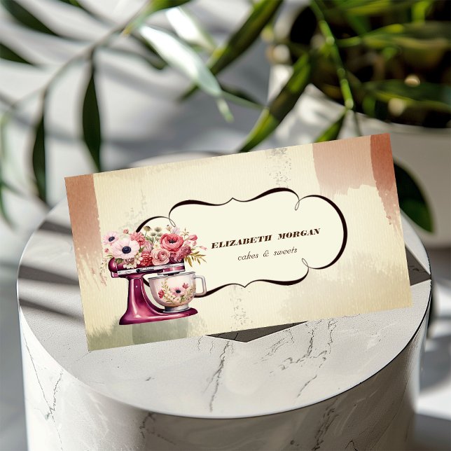 Farbgebäck Konditorei Floral Red Retro Mixer Visitenkarte (Von Creator hochgeladen)