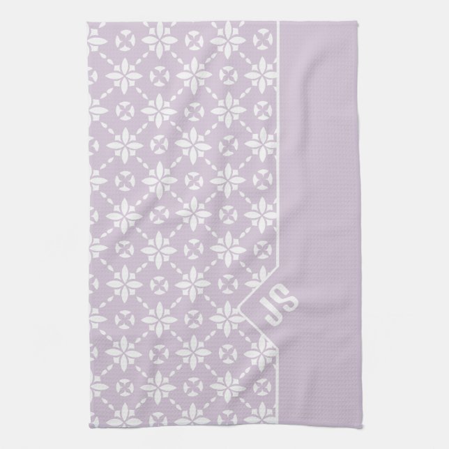 Farbgeflechtetes Muster auf rosa Blume Monogramm Geschirrtuch (Vertikal)