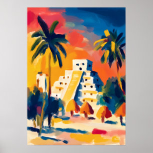 Farbgewaltige fauvistische Chichen-Itza-Pyramiden- Poster