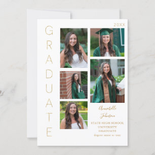 Farbglas - Gold & Weiß 1 Graduate 6 Multi-Foto Einladung