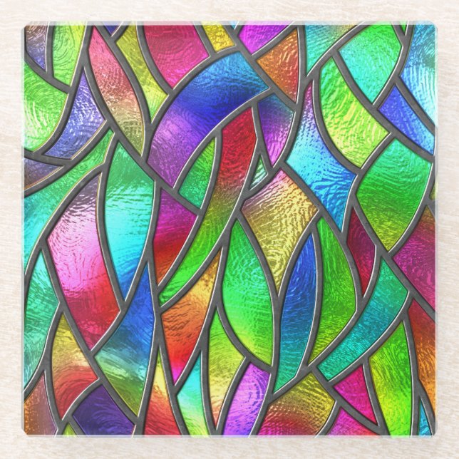 Farbglas Muster 3D Textur Glasuntersetzer (Vorderseite)