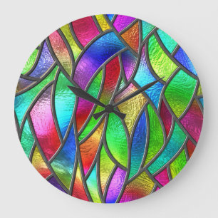 Farbglas Muster 3D Textur Große Wanduhr