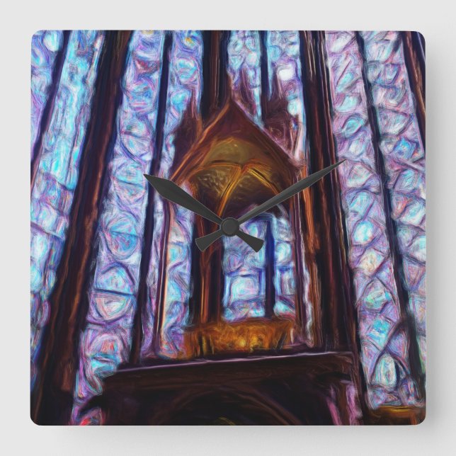 Farbglas Sainte-Chapelle in Paris - Öl Quadratische Wanduhr (Vorderseite)