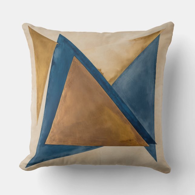 Farbgold Kupfer und blaues Dreieck abstrakt Kissen (Vorderseite)