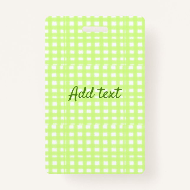 Farbgrün karierter Ginham personalisierter Zusatz Ausweis (Vorderseite)