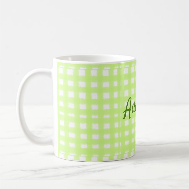 Farbgrün karierter Ginham personalisierter Zusatz Kaffeetasse (Links)