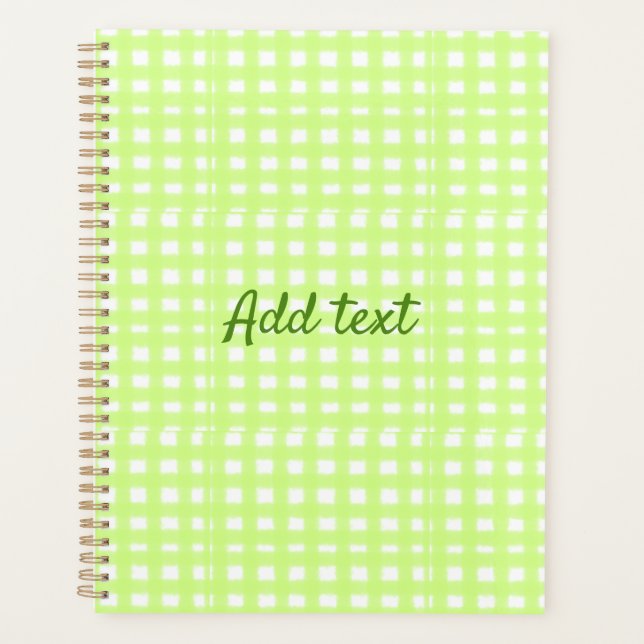 Farbgrün karierter Ginham personalisierter Zusatz Planer (Vorderseite)