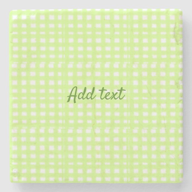 Farbgrün karierter Ginham personalisierter Zusatz Steinuntersetzer (Vorderseite)