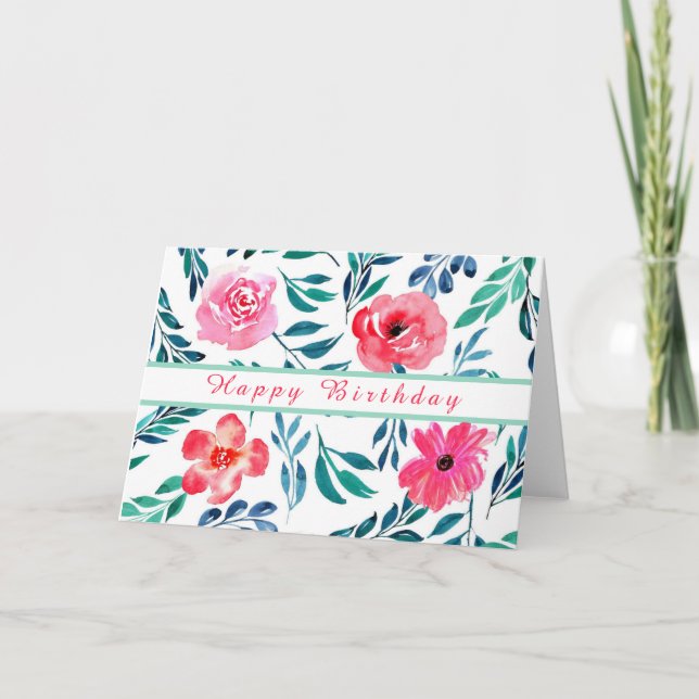 FARBHAFTE BLUME WASSERFARBE KUNST GLÜCKLICH GEBURT KARTE (Vorderseite)