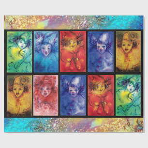 FARBHAFTE CLOWNS SAMMLUNG Venezianische Karnevalsf Geschenkpapier