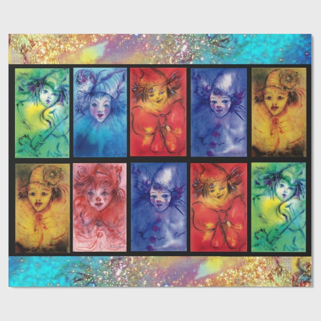 FARBHAFTE CLOWNS SAMMLUNG Venezianische Karnevalsf Geschenkpapier (Flach)