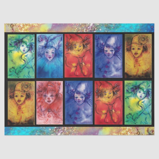 FARBHAFTE CLOWNS SAMMLUNG Venezianische Karnevalsf Seidenpapier (Vorderseite)